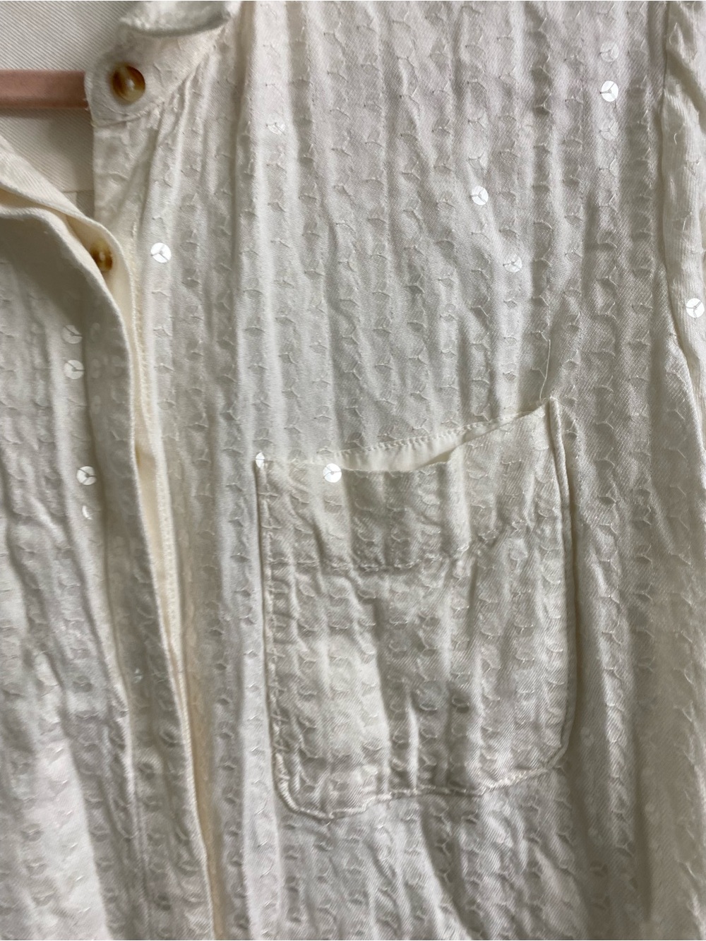 Anthropologie Maeve Sequn Textured Button Down Long Sleeve Lagenlook Cream Top L - Picture 12 of 15